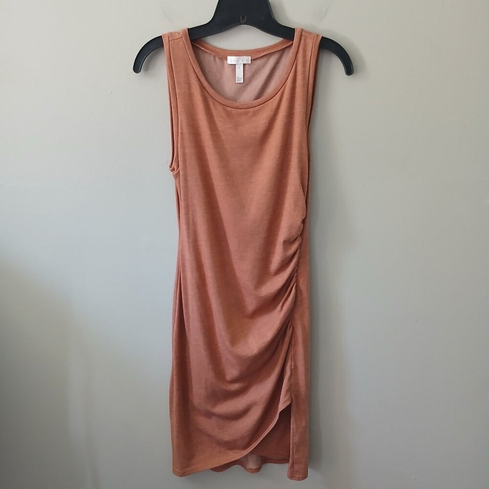 Leith Women's Bodycon Sz S Faux Wrap Tank Dress Stretch Midi‎ Ruched Sleeveless